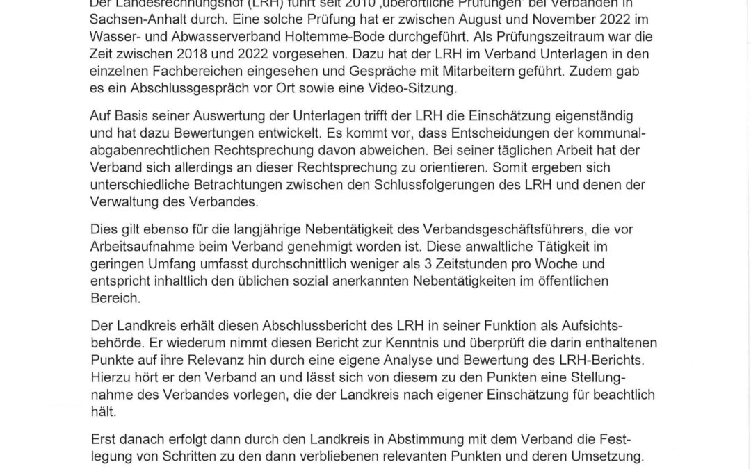 Presseinformation zur Anfrage der Harzer Volksstimme