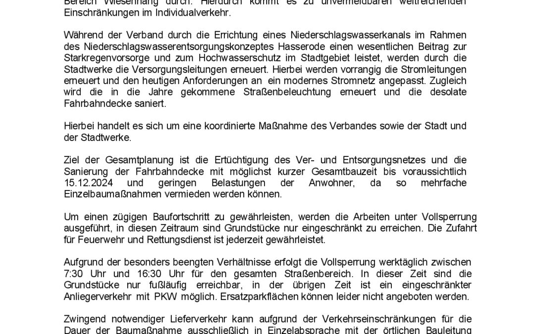 Pressemitteilung zur Gemeinschaftsbaumaßnahme in Wernigerode, Am Wiesenhang